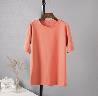 Hirsionsan 100% Cotton Oversized T Shirt Women Harajuku Basic Loose Short Sleeve Tees Soft Female Solid Tops Khaki Summer Jumper