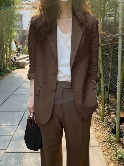 ZANZEA Women Elegant Cotton Jackets Suits Loose Vintage Work Coats Casual Outwear Autumn Laple Neck Long Sleeve Solid OL Blazer