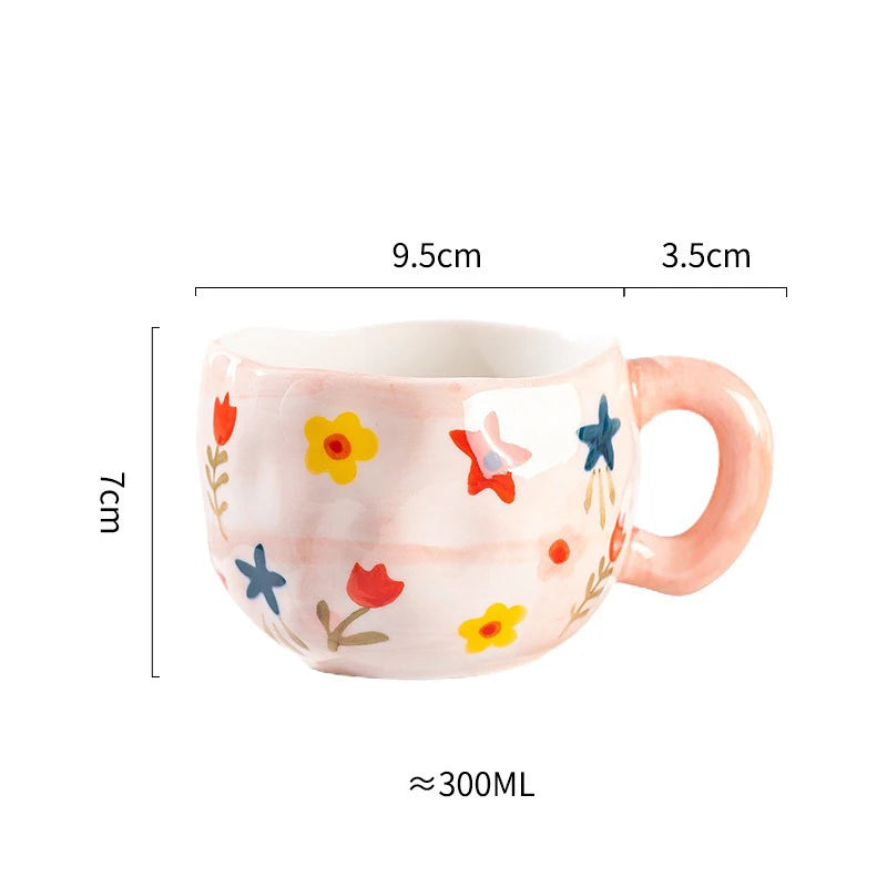 300ML Creative Hand Pinched Irregular Flower Ceramic mug Handmade Coffee Cup Breakfast Milk Afternoon tea cups Korean Style Mugs