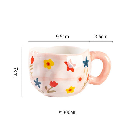 300ML Creative Hand Pinched Irregular Flower Ceramic mug Handmade Coffee Cup Breakfast Milk Afternoon tea cups Korean Style Mugs