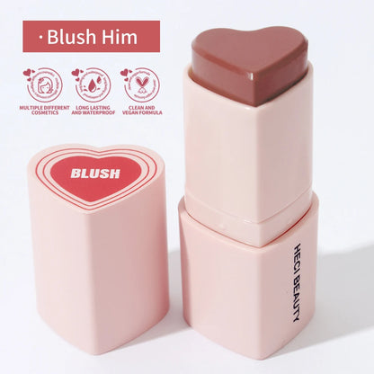 Heart Shape Vegan Creamy Blush Stick Matte Silky Waterproof Pink Blush Cream Makeup Stick High Pigment 3in1 Lip Eye Cheek Tint