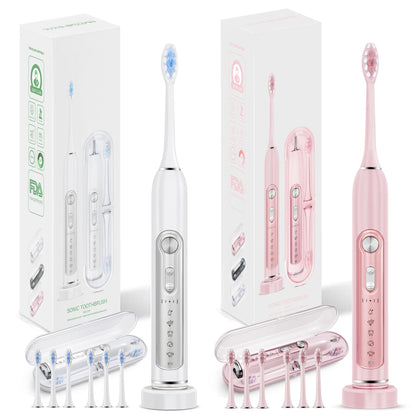 SUBORT Super Sonic Electric Toothbrushes for Adults Kid Smart Timer Whitening Toothbrush IPX7 Waterproof Replaceable Heads Set