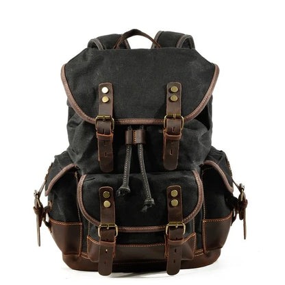 Men's leather backpack for men mochila hombre High Capacity Waxed Canvas Vintage Backpack for School Hiking Travel Rucksack