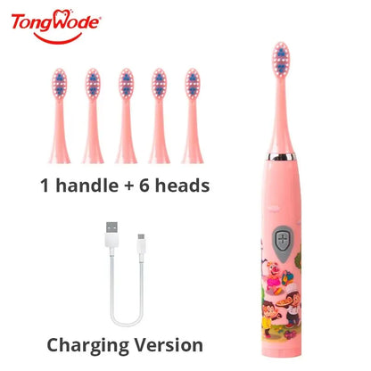 Children Sonic Electric Toothbrush Colorful Cartoon For Kids USB Rechargeable Soft Automatic Waterproof With Replacement Head