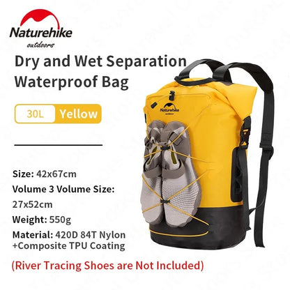 Naturehike TPU 20-40L Waterproof Backpack Dry Wet Separation High Capacity IPX6 Wear Resistant Outdoor Swimming Sport Travel Bag