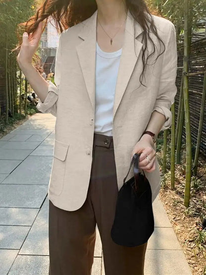 ZANZEA Women Elegant Cotton Jackets Suits Loose Vintage Work Coats Casual Outwear Autumn Laple Neck Long Sleeve Solid OL Blazer