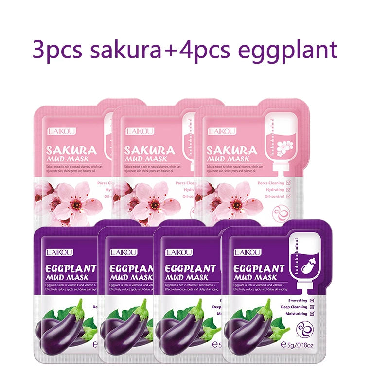 Japan Sakura Mud Face Mask Deep Cleansing Remove Blackheads Oil-Control Clay Mask Moisturizing Packs Facial Skin Care 7pcs