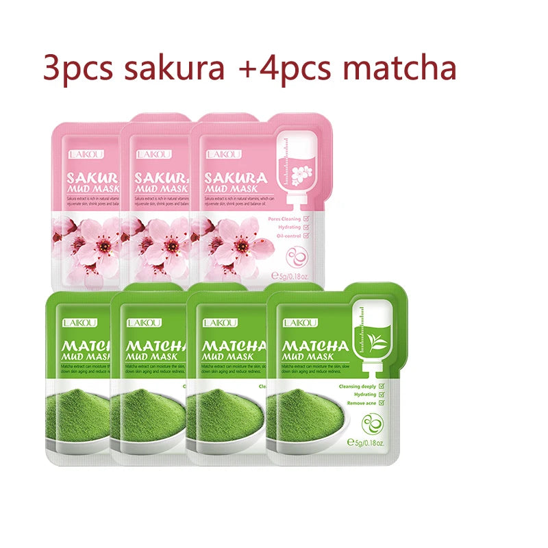 Japan Sakura Mud Face Mask Deep Cleansing Remove Blackheads Oil-Control Clay Mask Moisturizing Packs Facial Skin Care 7pcs