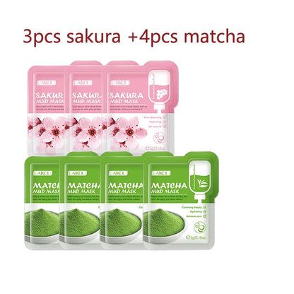 Japan Sakura Mud Face Mask Deep Cleansing Remove Blackheads Oil-Control Clay Mask Moisturizing Packs Facial Skin Care 7pcs