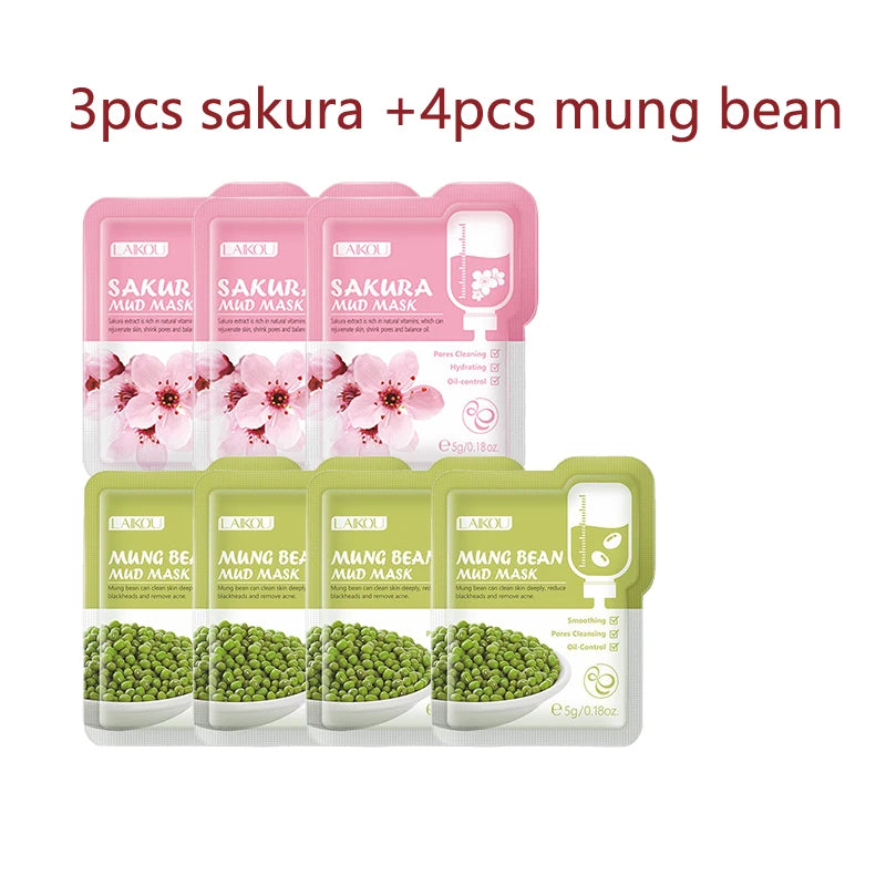 Japan Sakura Mud Face Mask Deep Cleansing Remove Blackheads Oil-Control Clay Mask Moisturizing Packs Facial Skin Care 7pcs