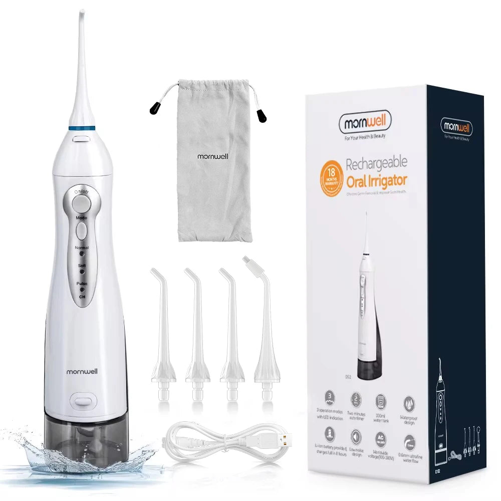 Mornwell D52 Oral Irrigator USB Rechargeable Water Flosser Portable Dental Water Jet 300ML Water Tank Waterproof Teeth Cleaner