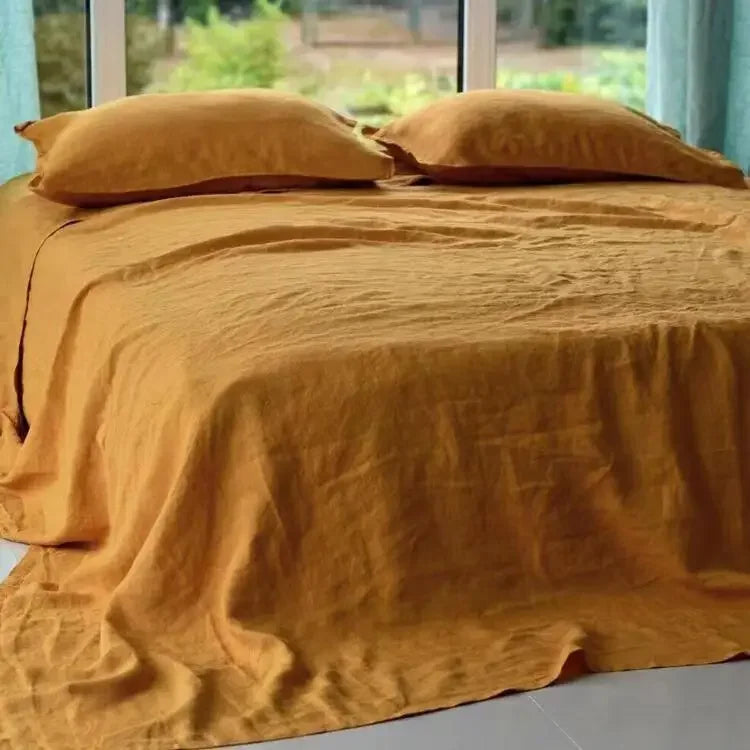 3PCS 100% Washed Linen Sheet Set Natural Flax Bed Sheets 2 Pillowcases Breatherable Soft Farmhouse Bedding Bedsheet Flat Sheet