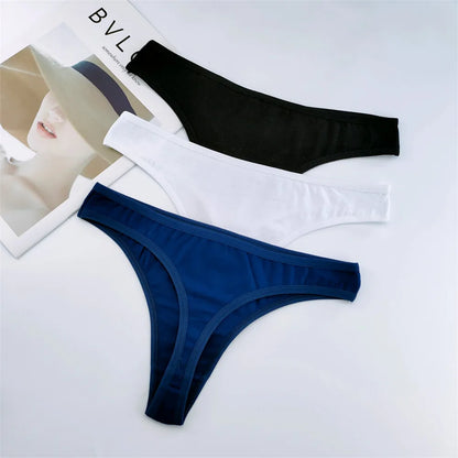 3PCS 100% Cotton G-string Women Sexy Thongs Simple Seamless Underwear Comfortable Low Waist Bikini Panties Female Casual Briefs