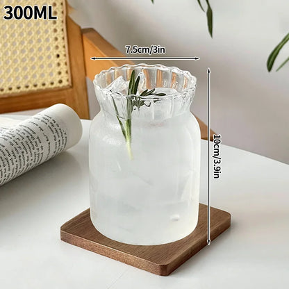 Ins Glass Cup Heat-resistant Tumbler Drinkware Transparent Tea Juice Milk Coffee Mug Water Glasses Stripe Mug 410ml/650ml/530ml