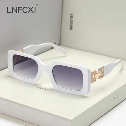 LNFCXI Retro Square Female Male Top Sunglasses Women Brand Designer Trend Pink Diamond Connecting Frame Legs Sun Glasses Men