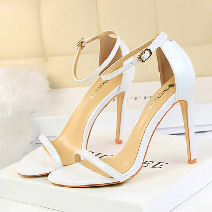 Women 8cm 11cm High Heels Sandals Gladiator Platform Strap Glossy Leather Pumps Lady Nude Low Heels Party Shoes