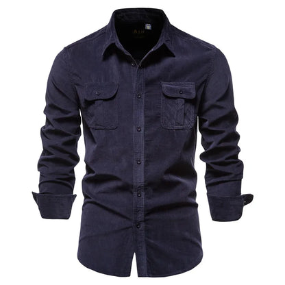 Single Breasted 100% Cotton Men's Shirt Business Casual Fashion Solid Color Corduroy Men Shirts Autumn Slim Shirt Men