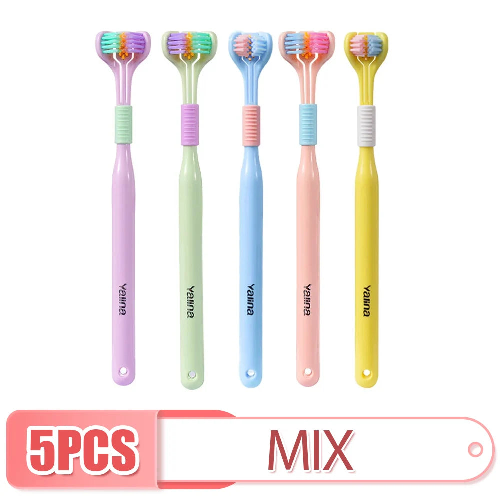 3D Stereo Three-Sided Toothbrush Ultra Fine Soft Hair Adult Toothbrush Tongue Scraper Deep Cleaning Health Oral Care Teeth Brush