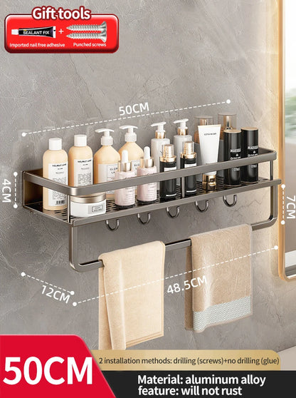 punch-free bathroom rack bathroom shelf toilet space aluminum no drill hanging rack bathroom organizer hang on the wall