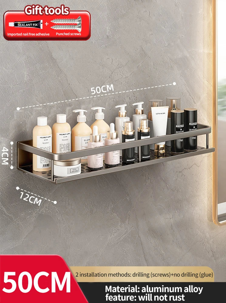 punch-free bathroom rack bathroom shelf toilet space aluminum no drill hanging rack bathroom organizer hang on the wall