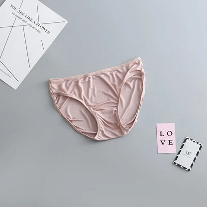 3 Pcs/Lot Female Nature Silk Briefs Solid Thin Women Sexy Underwear Pink Under-pant Comfort Lingerie Panties LVFAN GT-034