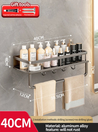 punch-free bathroom rack bathroom shelf toilet space aluminum no drill hanging rack bathroom organizer hang on the wall