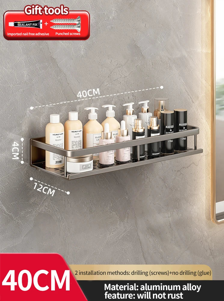 punch-free bathroom rack bathroom shelf toilet space aluminum no drill hanging rack bathroom organizer hang on the wall