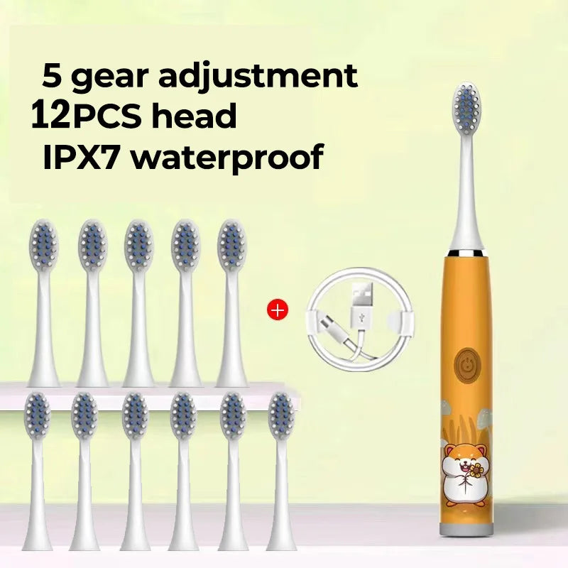 Children Electric Toothbrush Cartoon Kids With Replacement Head Ultrasonic IPX7 Waterproof Rechargeable Sonic Toothbrush