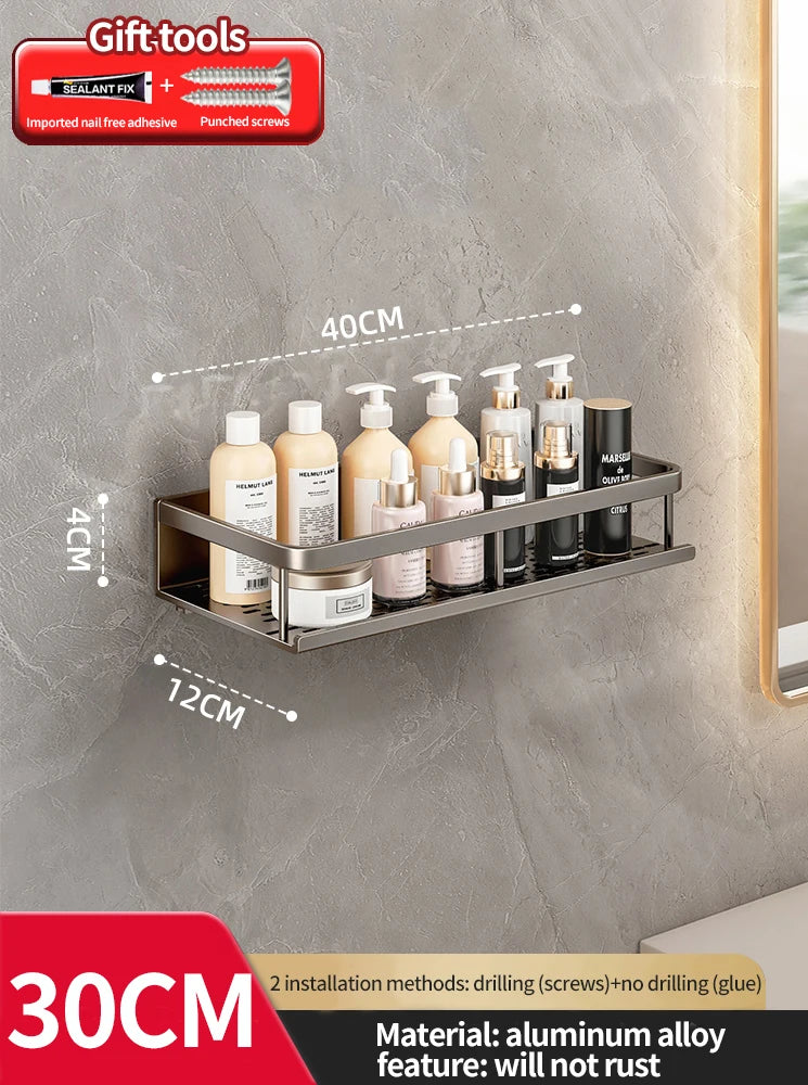 punch-free bathroom rack bathroom shelf toilet space aluminum no drill hanging rack bathroom organizer hang on the wall