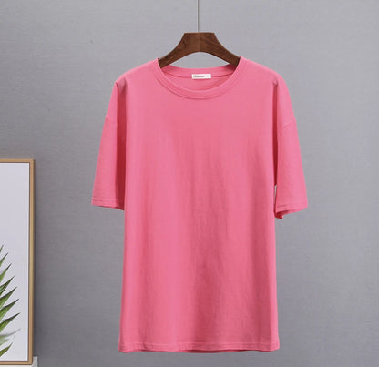 Hirsionsan Basic Cotton T Shirt Women Summer New Loose Solid Tees 19 Color Casual Loose Tshirt Oversized O Neck Female Tops