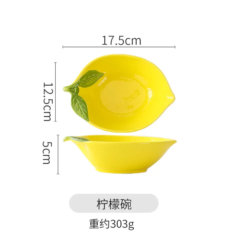 Creative Cartoon Lemon Shaped Ceramic Salad Bowl Soup Bowl Family Fruit Snack Plate Kitchen Utensils Accessories