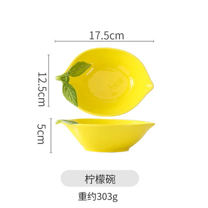 Creative Cartoon Lemon Shaped Ceramic Salad Bowl Soup Bowl Family Fruit Snack Plate Kitchen Utensils Accessories