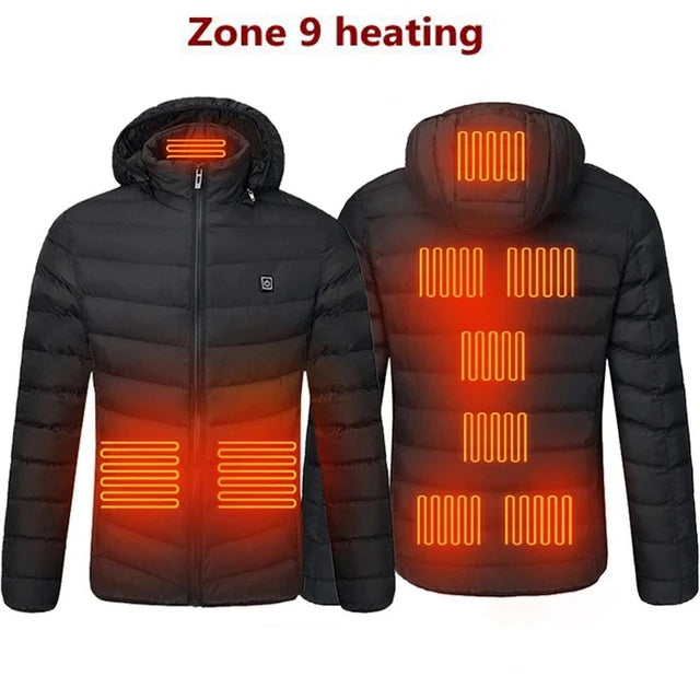 Men 9 Areas Heated Jacket USB Winter Outdoor Electric Heating Jackets Warm Sprots Thermal Coat Clothing Heatable Cotton jacket