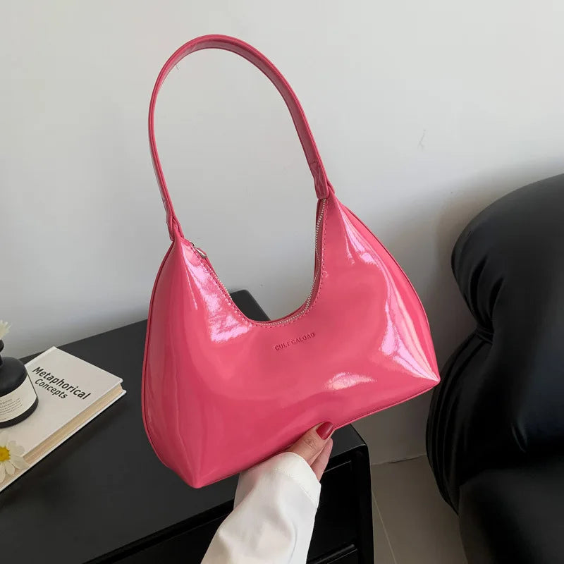 Trendy Designer Solid Shoulder Bags for Women Handbags and Purses New Fashion Patent Leather Underarm Ladies Tote Bags