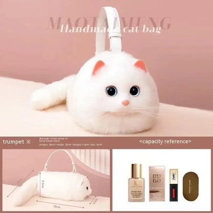 JIAERDI Lolita Plush Cute Cat Bag Women Harajuku Animal Circular Fur Soft Kawaii Hand Bag Female Sweet Cool Black Crossbody Bags