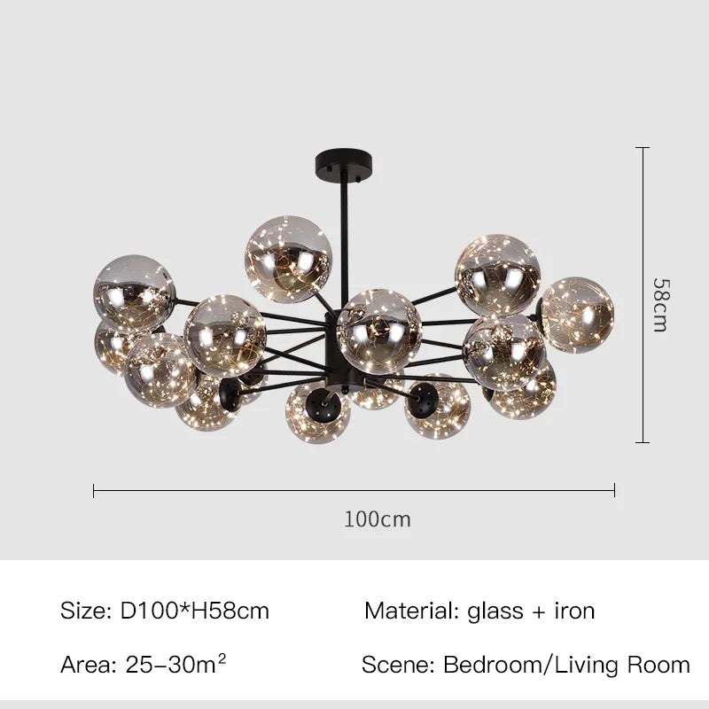 Nordic Branch Glass Ball Led Chandeliers Dimmable for Living Room Bedroom Dining Table Ceiling Pendant Lamp Home Decor Light