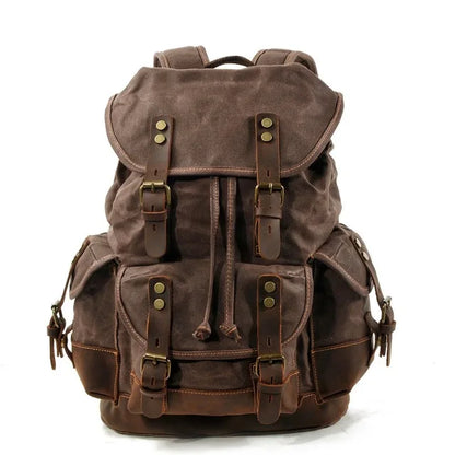 Men's leather backpack for men mochila hombre High Capacity Waxed Canvas Vintage Backpack for School Hiking Travel Rucksack