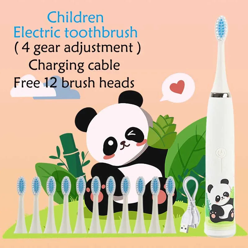 Children Electric Toothbrush Cartoon Kids With Replacement Head Ultrasonic IPX7 Waterproof Rechargeable Sonic Toothbrush