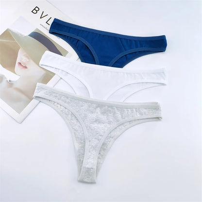 3PCS 100% Cotton G-string Women Sexy Thongs Simple Seamless Underwear Comfortable Low Waist Bikini Panties Female Casual Briefs