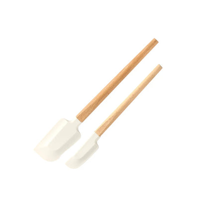 2Pcs/Set White Silicone Cream Spatula Non-stick Pastry Blenders Wood Handle Chocolate Butter Baking Scraper Kitchen Cake Mixer