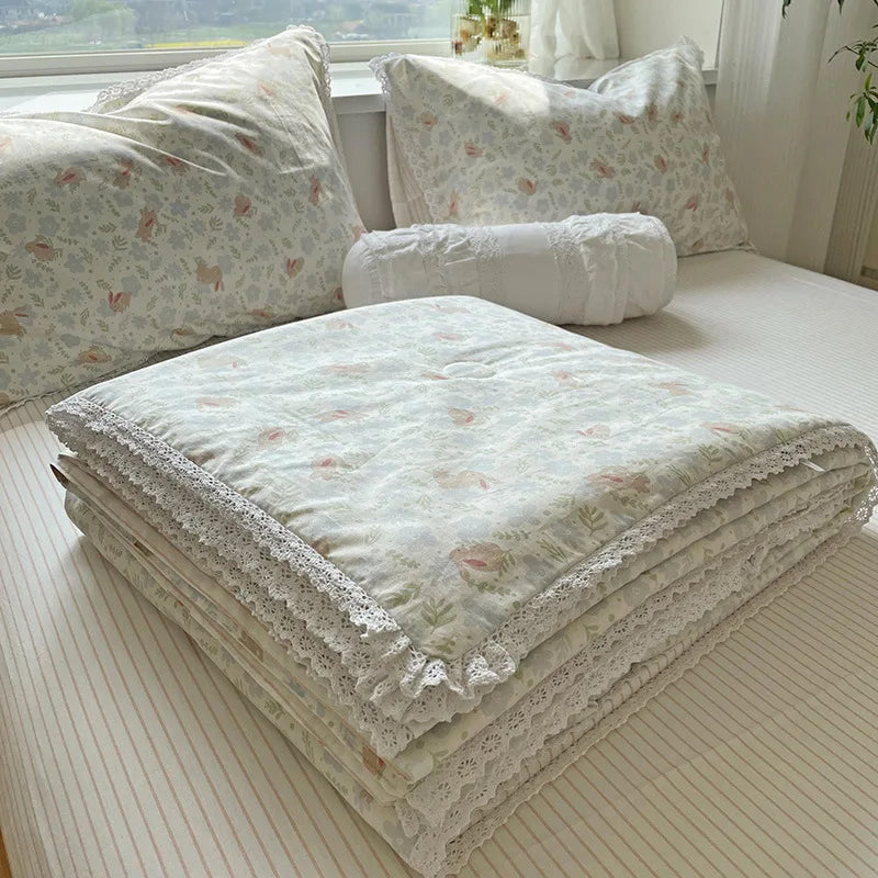 Pure Cotton Summer Cooling Duvet Four-Piece Set Lace Soybean Fiber Airable Cover