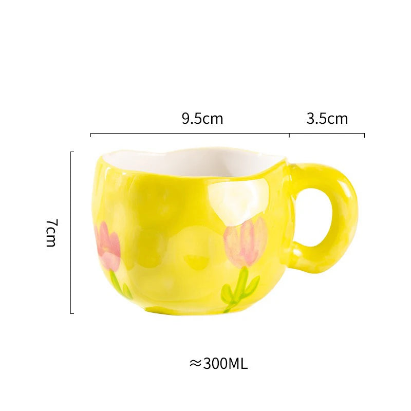 300ML Creative Hand Pinched Irregular Flower Ceramic mug Handmade Coffee Cup Breakfast Milk Afternoon tea cups Korean Style Mugs