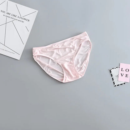 3 Pcs/Lot Female Nature Silk Briefs Solid Thin Women Sexy Underwear Pink Under-pant Comfort Lingerie Panties LVFAN GT-034