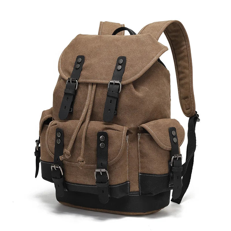 Men's leather backpack for men mochila hombre High Capacity Waxed Canvas Vintage Backpack for School Hiking Travel Rucksack