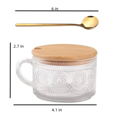 400ml Glass Breakfast Cup with Bamboo Lid and Spoon Wear-resistant Durable Texture Transparent Milk Oat Cup Drinking Glasses