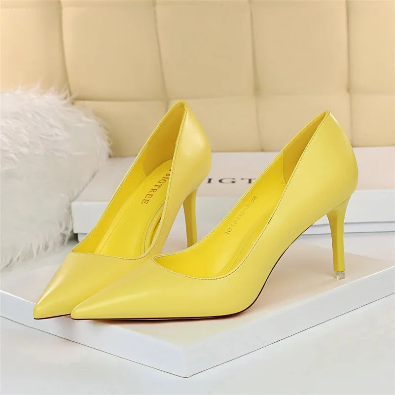 Women 7.5cm 10.5cm High Heels Pumps Lady Wedding Bridal Scarpins Low Heels Plus Size Party Blue Pink Shoes