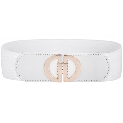 Women Skinny Elastic Belt Ladies Fashion Alloy Buckle Plus Size Stretchy Wide Waist Belt for Dresses