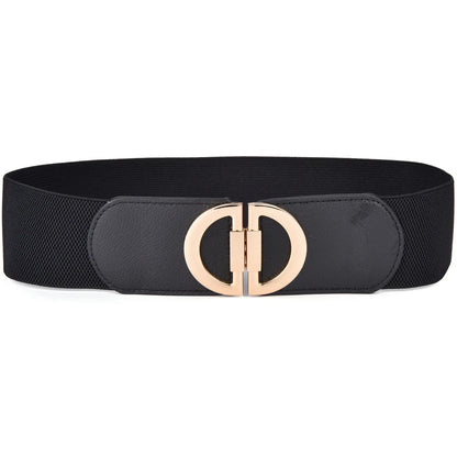 Women Skinny Elastic Belt Ladies Fashion Alloy Buckle Plus Size Stretchy Wide Waist Belt for Dresses