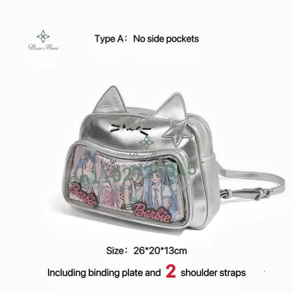 New Y2K Korean Kawaii Cat Ita Bag Cute PU Shoulder Bag Girls Transparent Pocket Harajuku Crossbody Bag Women's Fashion Backpacks