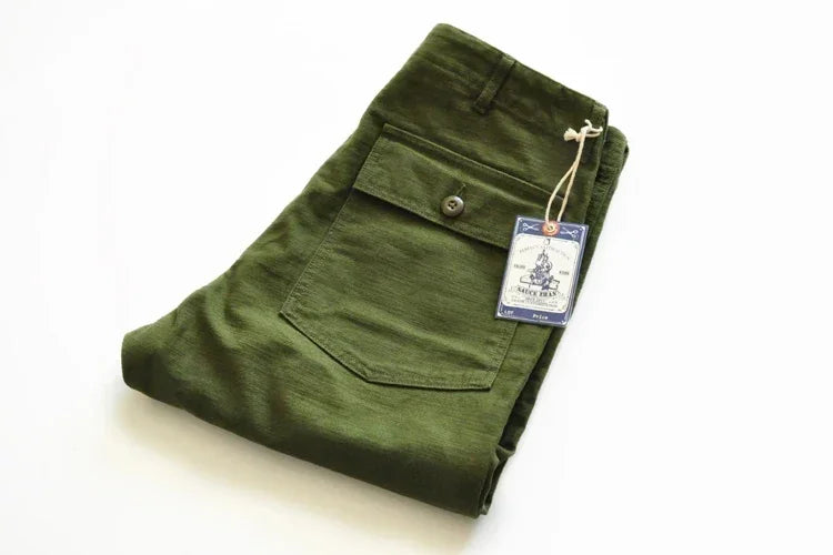 SauceZhan OG-107 Fatigue Utility Pants Military Pants VINTAGE Classic Olive Sateen Men's Baker Pants Satin Cotton Straight Fit